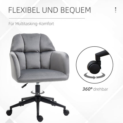 Ergonomická sametová kancelářská židle, výškově nastavitelná, šedá