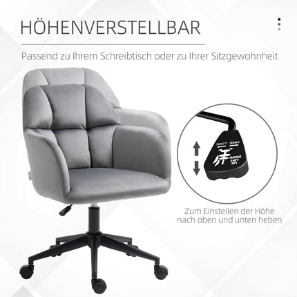 Ergonomická sametová kancelářská židle, výškově nastavitelná, šedá