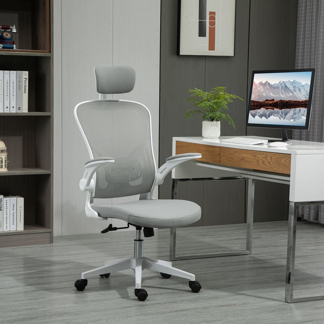Ergonomická kancelářská židle, vysoká opěrka s bederní podporou, šedá