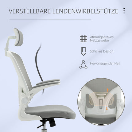 Ergonomická kancelářská židle, vysoká opěrka s bederní podporou, šedá