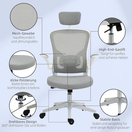 Ergonomická kancelářská židle, vysoká opěrka s bederní podporou, šedá