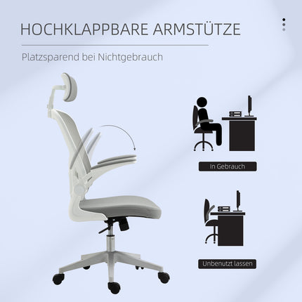 Ergonomická kancelářská židle, vysoká opěrka s bederní podporou, šedá