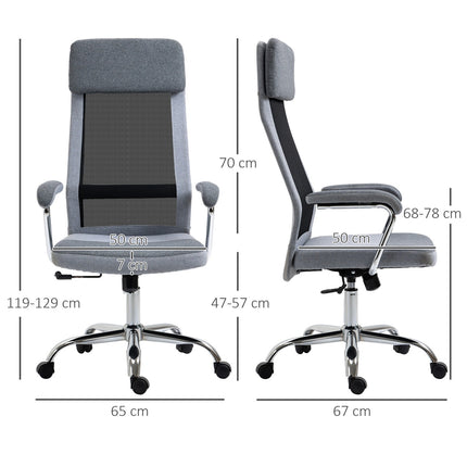 Ergonomická kancelářská židle, nastavitelná, s opěrkou hlavy, světle šedá