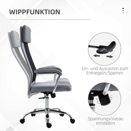 Ergonomická kancelářská židle, nastavitelná, s opěrkou hlavy, světle šedá