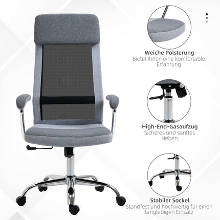 Ergonomická kancelářská židle, nastavitelná, s opěrkou hlavy, světle šedá