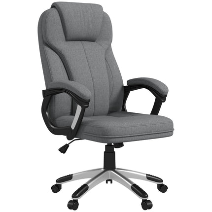 Ergonomická kancelářská židle – nastavitelná výška, šedý len, opěrka hlavy