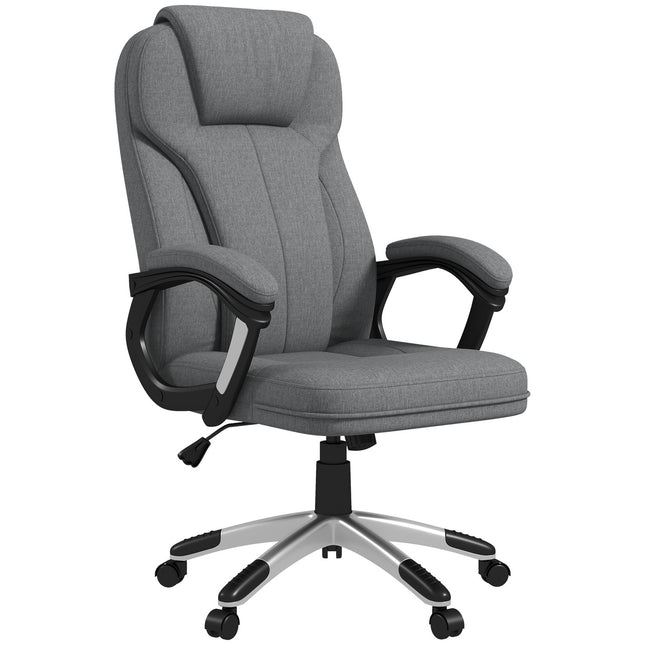 Ergonomická kancelářská židle – nastavitelná výška, šedý len, opěrka hlavy