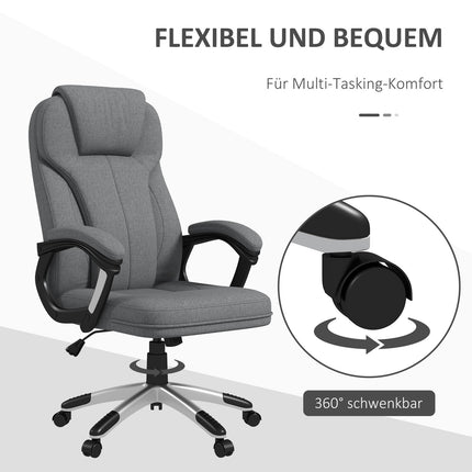 Ergonomická kancelářská židle – nastavitelná výška, šedý len, opěrka hlavy