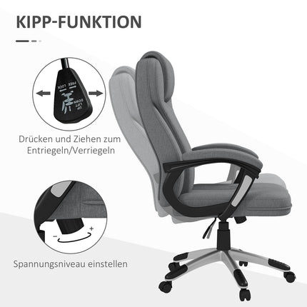 Ergonomická kancelářská židle – nastavitelná výška, šedý len, opěrka hlavy