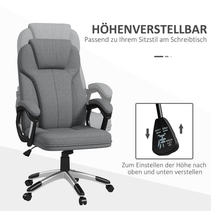 Ergonomická kancelářská židle – nastavitelná výška, šedý len, opěrka hlavy