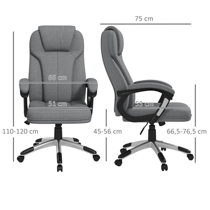 Ergonomická kancelářská židle – nastavitelná výška, šedý len, opěrka hlavy