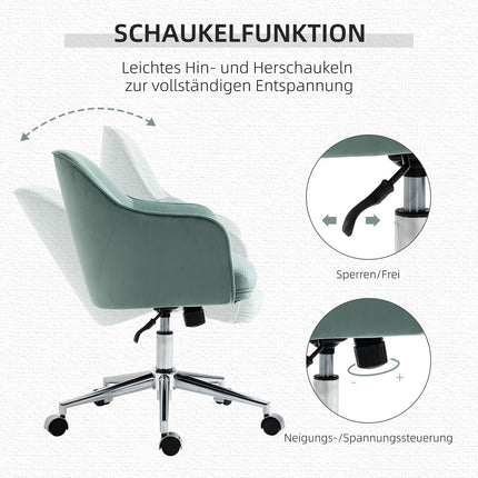 Ergonomická kancelářská židle, výškově nastavitelná, samet, zelená