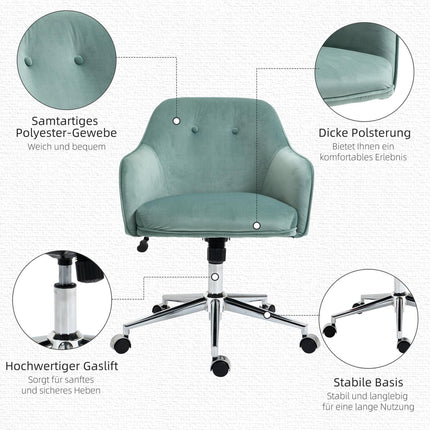 Ergonomická kancelářská židle, výškově nastavitelná, samet, zelená