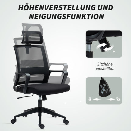 Ergonomická kancelářská židle s područkami a nastavitelnou opěrkou hlavy