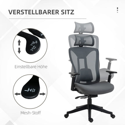 Ergonomická síťovaná kancelářská židle s polohováním – šedá