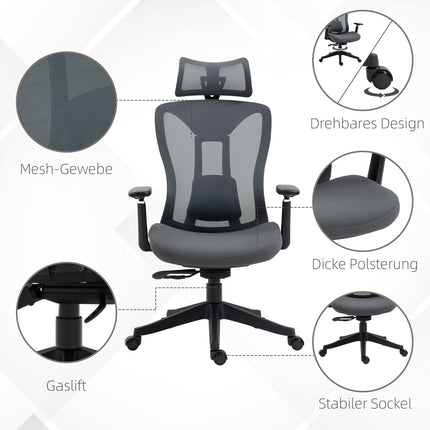 Ergonomická síťovaná kancelářská židle s polohováním – šedá