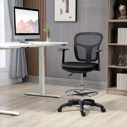 Ergonomická kancelářská židle ze síťoviny, černá – nastavitelné područky a podnožka