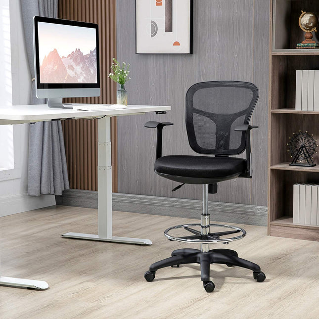 Ergonomická kancelářská židle ze síťoviny, černá – nastavitelné područky a podnožka