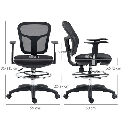Ergonomická kancelářská židle ze síťoviny, černá – nastavitelné područky a podnožka