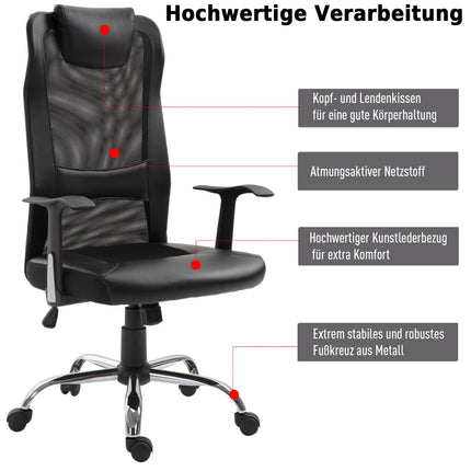 Ergonomická kancelářská židle z černé PU kůže, výškově nastavitelná