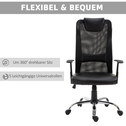 Ergonomická kancelářská židle z černé PU kůže, výškově nastavitelná