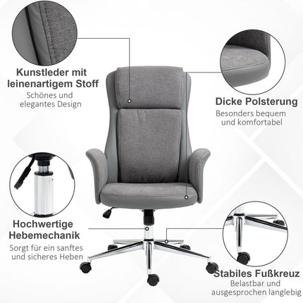 Ergonomická kancelářská židle, nastavitelná PU kůže, otáčení 360°, šedá