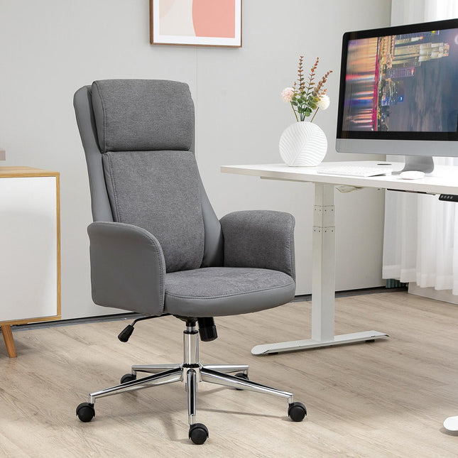 Ergonomická kancelářská židle, nastavitelná PU kůže, otáčení 360°, šedá