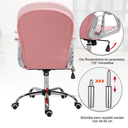Ergonomická kancelářská židle, růžová PU kůže, polstrované opěradlo, nastavitelná