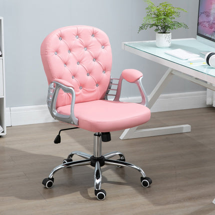 Ergonomická kancelářská židle, růžová PU kůže, polstrované opěradlo, nastavitelná