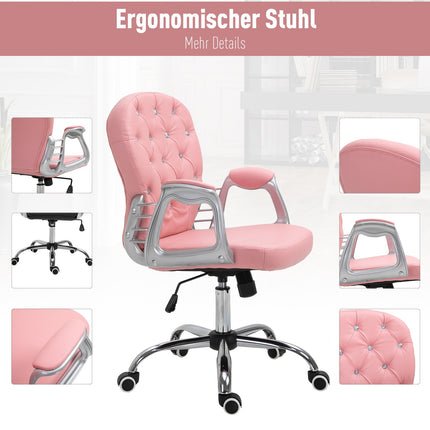 Ergonomická kancelářská židle, růžová PU kůže, polstrované opěradlo, nastavitelná