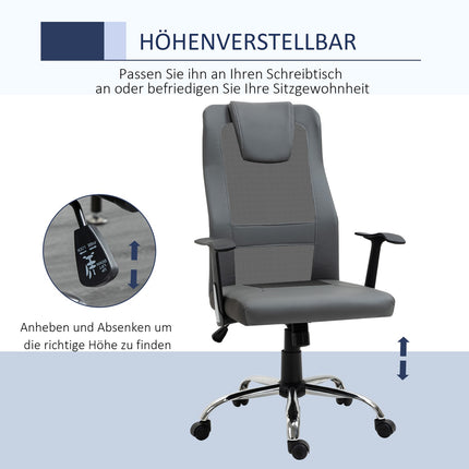 Ergonomická kancelářská židle ze šedé syntetické kůže, nastavitelná