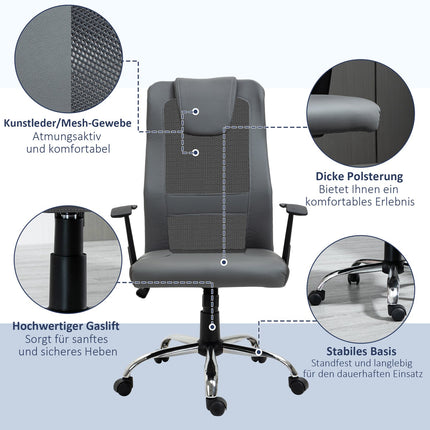 Ergonomická kancelářská židle ze šedé syntetické kůže, nastavitelná
