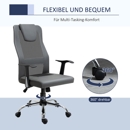 Ergonomická kancelářská židle ze šedé syntetické kůže, nastavitelná