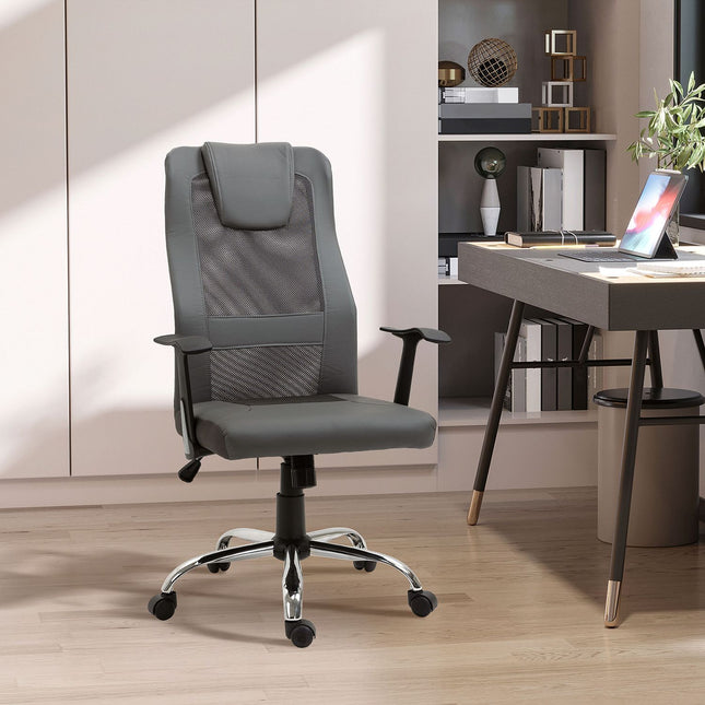 Ergonomická kancelářská židle ze šedé syntetické kůže, nastavitelná