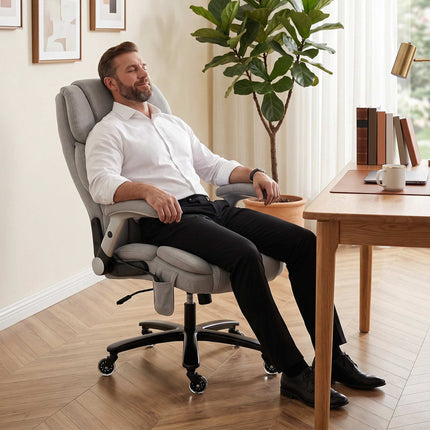 Office Chair, Inflatable Lumbar, Flip-Up Arms, Light Gray