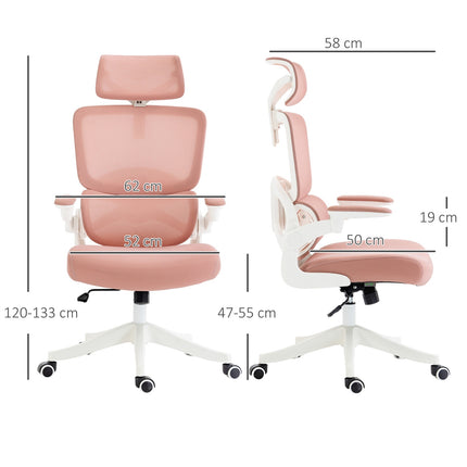 Síťovaná kancelářská židle s houpacím mechanismem a nastavením výšky, růžová