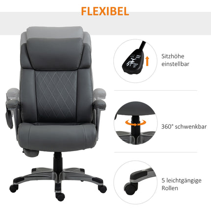 Ergonomická kancelářská židle ze šedé umělé kůže s masáží