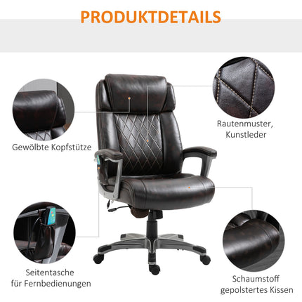 Ergonomická otočná kancelářská židle, 6bodová masáž, hnědá kůže