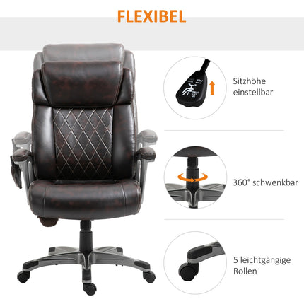 Ergonomická otočná kancelářská židle, 6bodová masáž, hnědá kůže