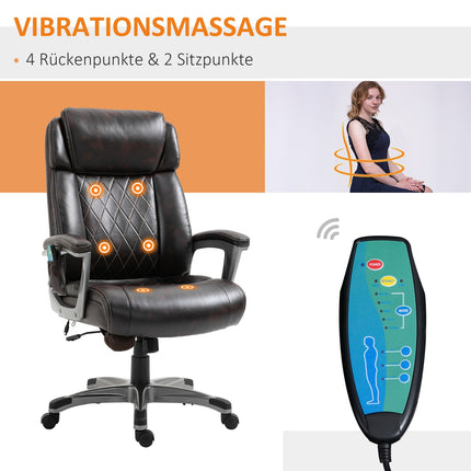Ergonomická otočná kancelářská židle, 6bodová masáž, hnědá kůže