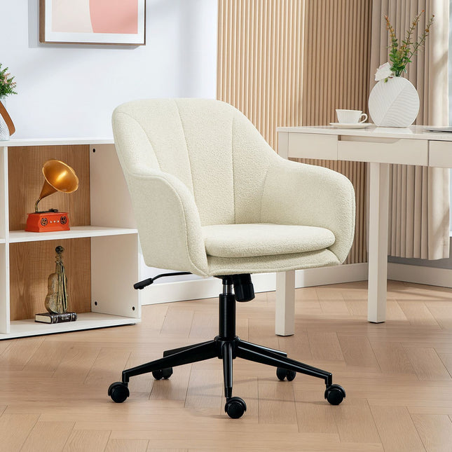 Office Chair, Velvet-Look Fabric, Curved Back, Beige