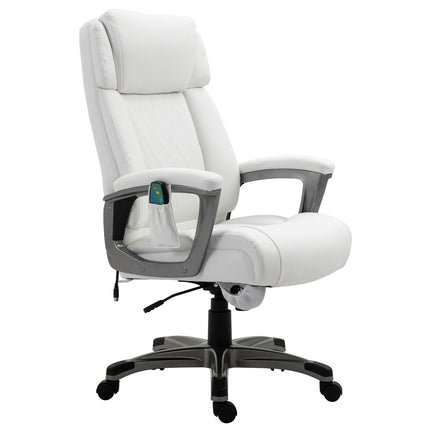 Ergonomická otočná kancelářská židle, masáž, syntetická kůže, bílá