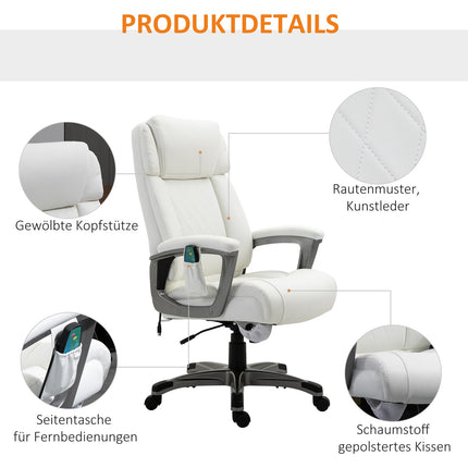 Ergonomická otočná kancelářská židle, masáž, syntetická kůže, bílá