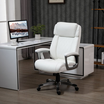 Ergonomická otočná kancelářská židle, masáž, syntetická kůže, bílá