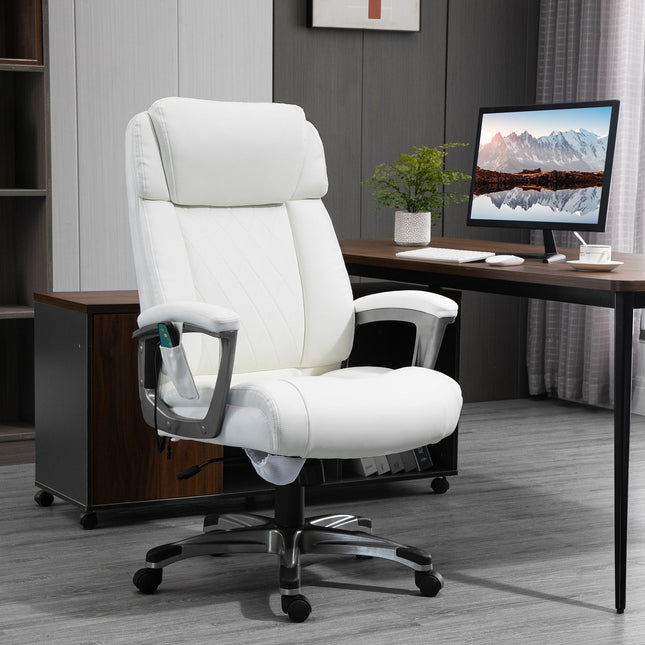Ergonomic swivel office chair, massage, synthetic leather, white