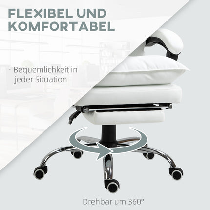 White artificial leather office chair with footrest, adjustable height