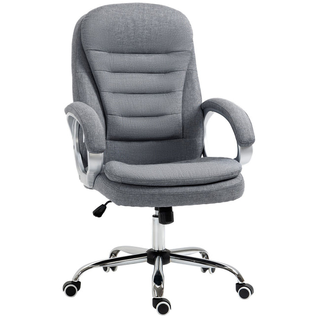 Ergonomická kancelářská židle ze šedého lnu s houpacím mechanismem, nastavitelná výška