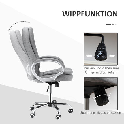 Ergonomická kancelářská židle ze šedého lnu s houpacím mechanismem, nastavitelná výška