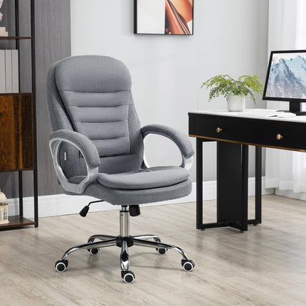 Ergonomická kancelářská židle ze šedého lnu s houpacím mechanismem, nastavitelná výška
