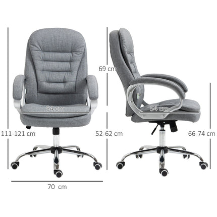 Ergonomická kancelářská židle ze šedého lnu s houpacím mechanismem, nastavitelná výška
